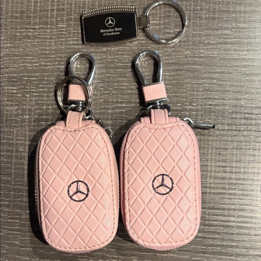 Mercedes-Benz two Pink Quilted Key fob leather case . Authentic